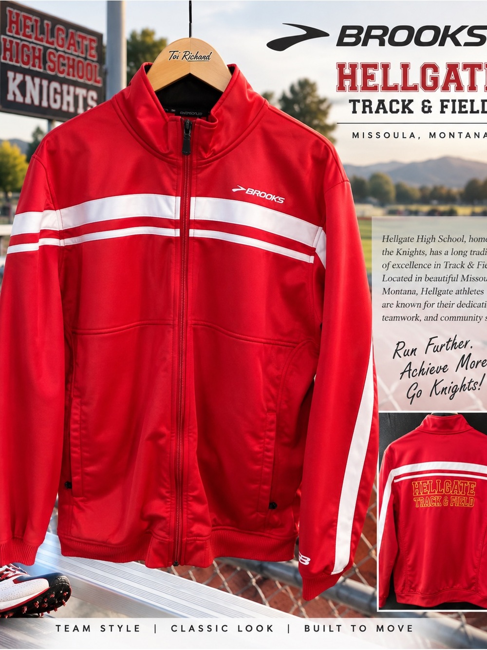 Brooks Men’s L Retro Track Jacket Red White Hellgate Track & Field